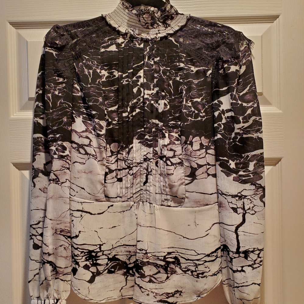 Bebe mock Neck lace blouse